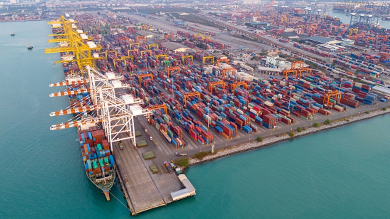 Arial view of a cargo shipyard