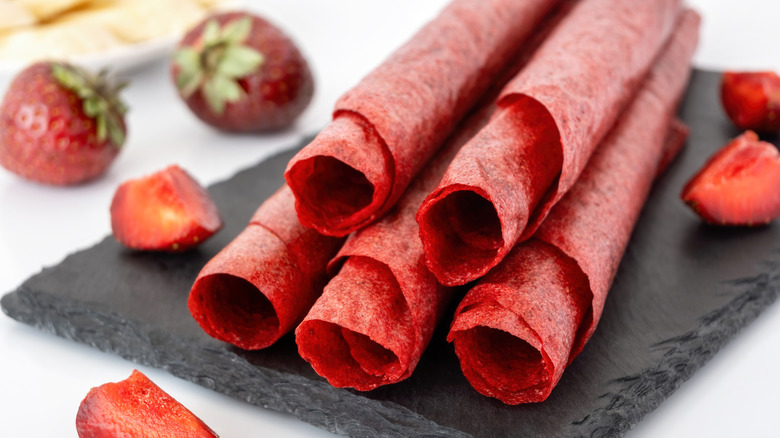 Fruit leather rolls with strawberries