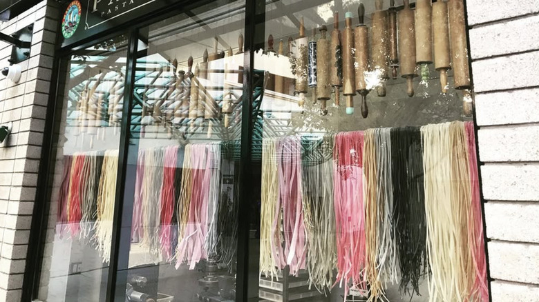 Fresh pasta hanging in the pastificio at Maccheroni Republic