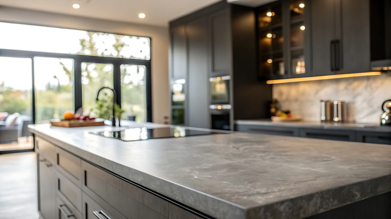 A marble kitchen countertop.