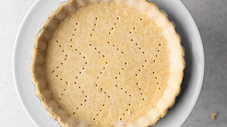 Pie crust pricked and ready for filling or freezing
