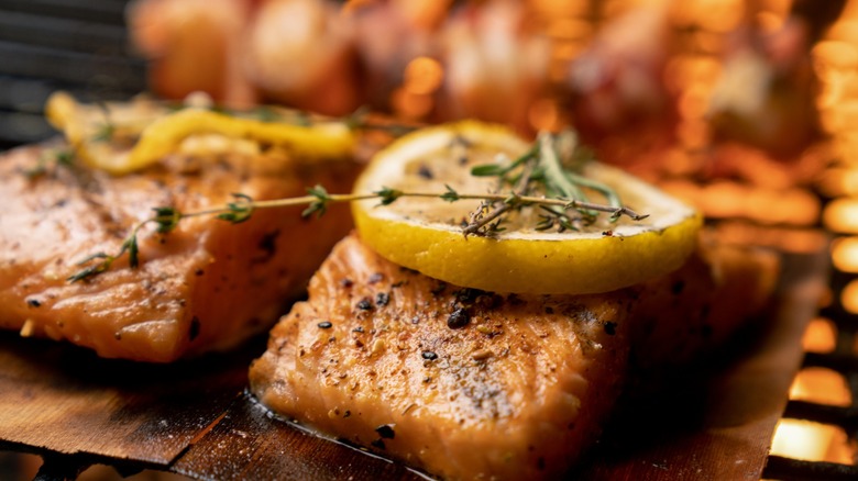 Salmon filets on a grill