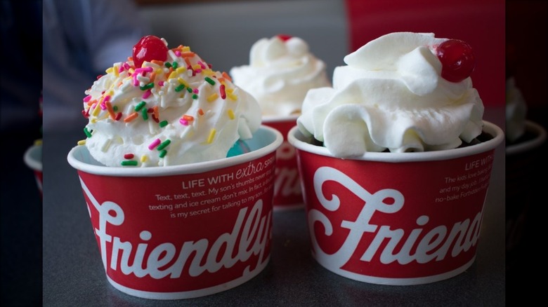 Friendly's banana split next to other frozen desserts
