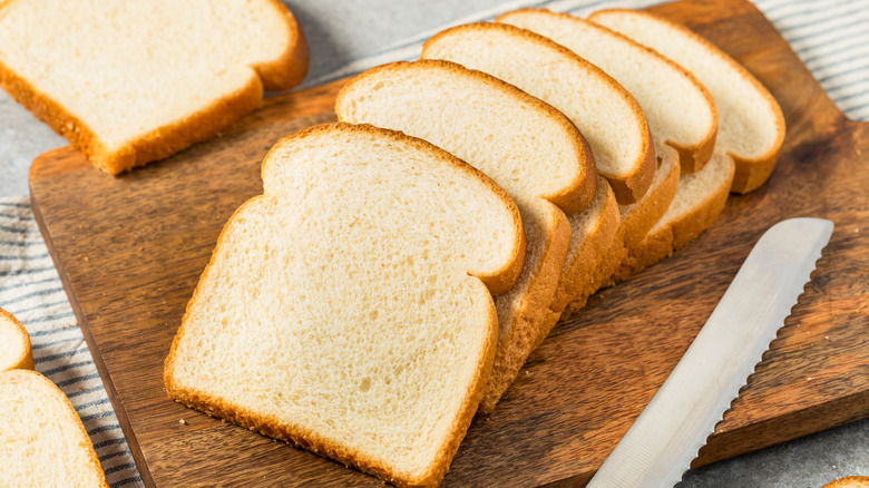 bread slices on a wooden board