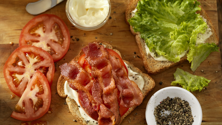 Open faced BLT on table