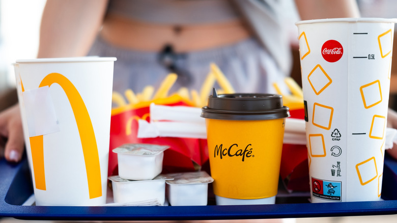 McDonald's items on a tray.