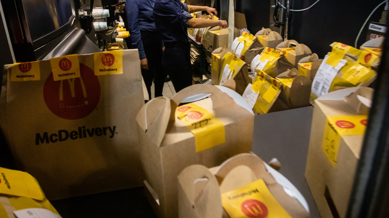 Restaurant workers packing orders
