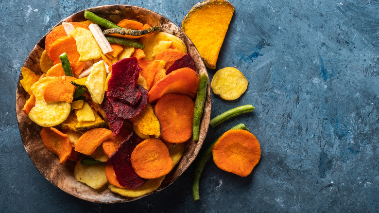 Dried vegetable chips in a bowl