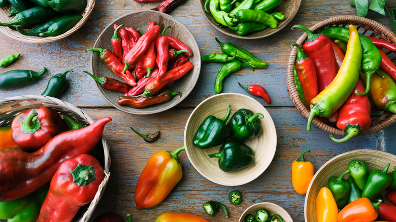 Bowls of assorted peppers