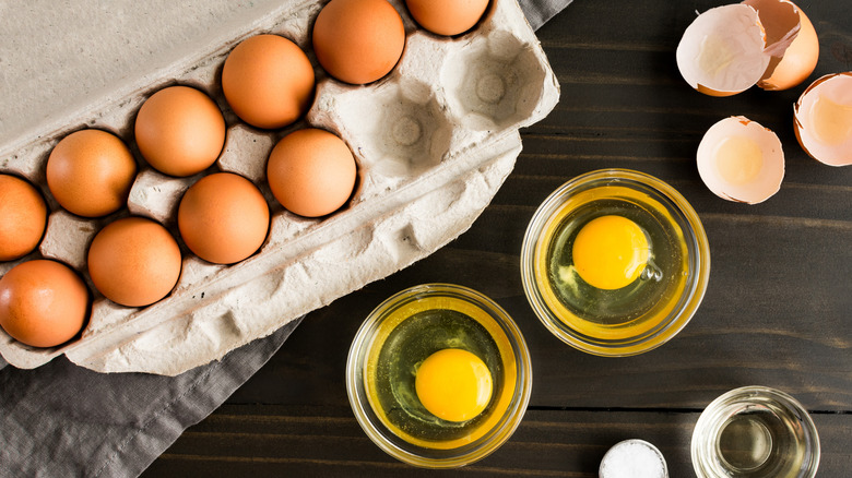 Egg carton with baking ingredients