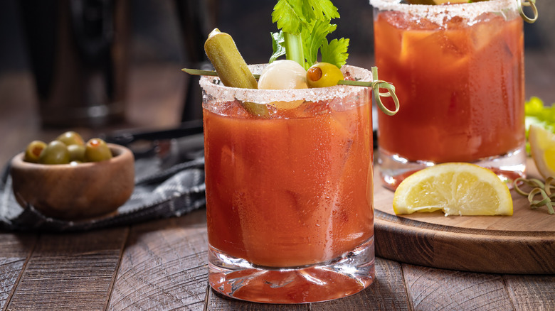 garnished Blood Mary cocktails