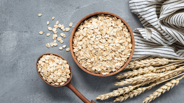 Oats in a wooden bowl