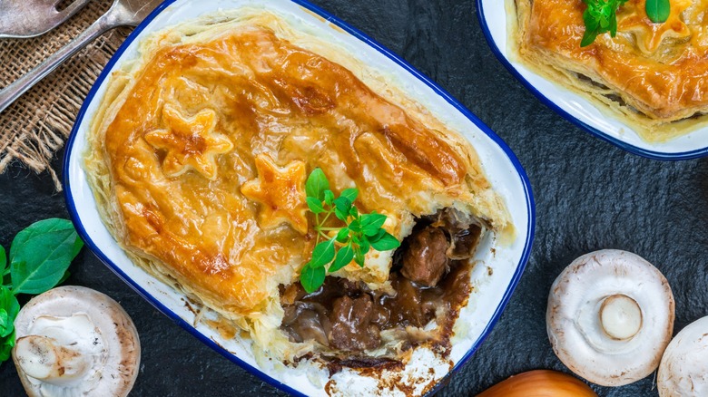 meat pie with steak and mushroom filling