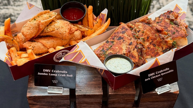 Crab rolls, jerk chicken quesadilla