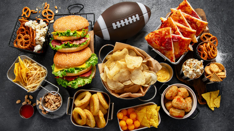 Assorted football stadium foods