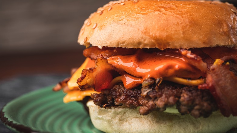 A classic smash burger with beef patties