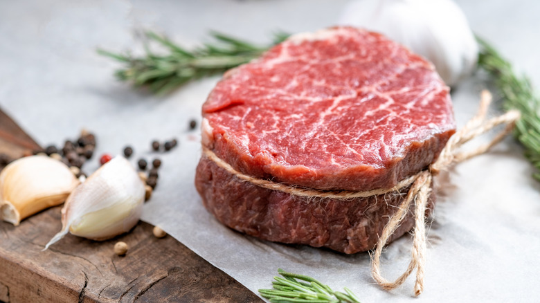 Filet mignon on paper