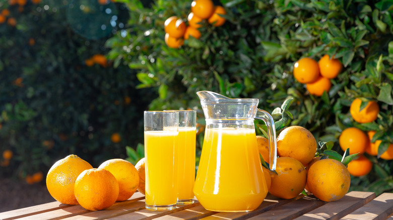fresh oranges and orange juice