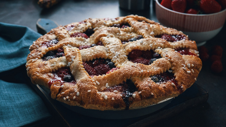 Homemade berry pie on a countertop