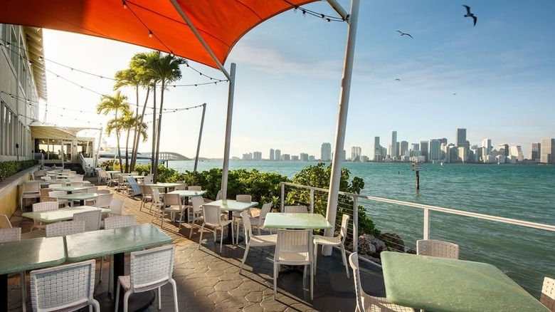 Outdoor seating at the Rusty Pelican in Miami.
