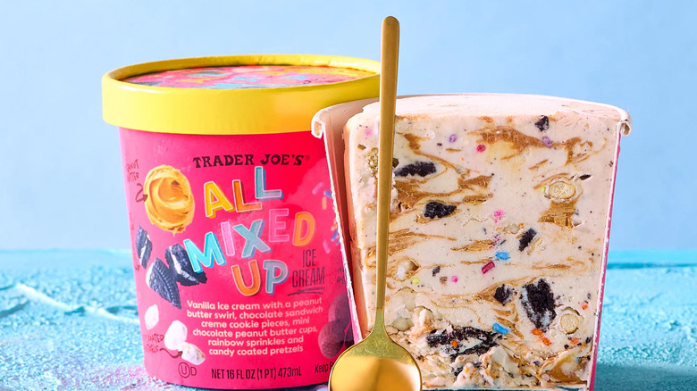 Trader Joe's All Mixed Up Ice cream on blue background