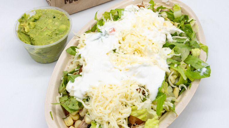 Chipotle burrito bowl with guacamole