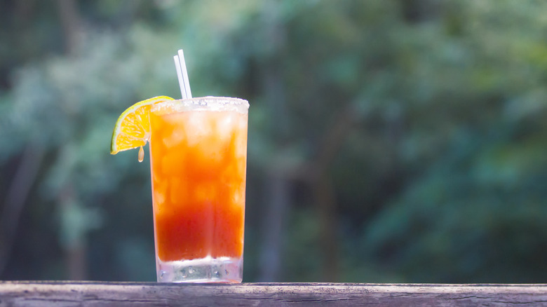 tropical cocktail pictured in glass