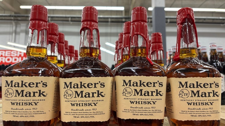 Bottles of Maker's Mark bourbon on a store shelf