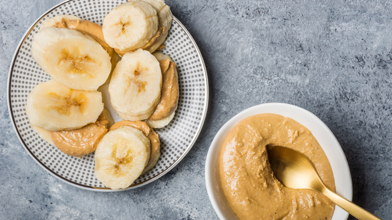 Plate of banana slices and almond butter