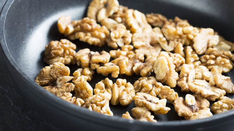 Walnuts in pan for toasting