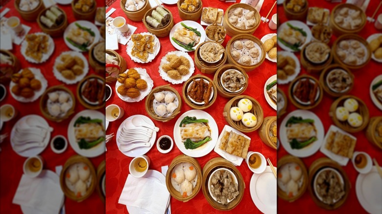 A table full of dim sum items at Golden Unicorn
