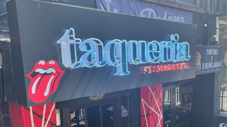 The exterior sign of Taqueria St. Mark's in NYC
