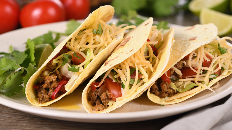 Cheesy beef tacos.