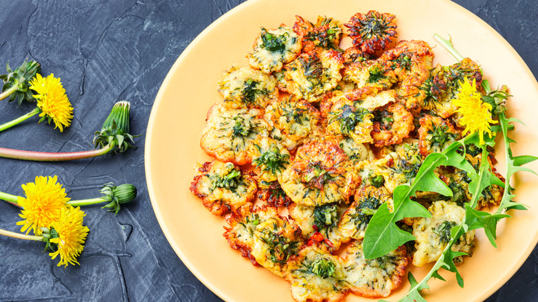 Dish of fried dandelion flowers