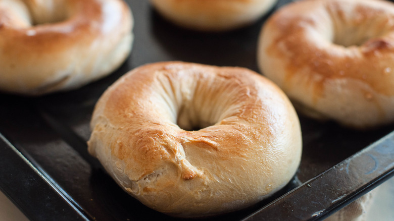 close-up of a homemade, fresh bagel