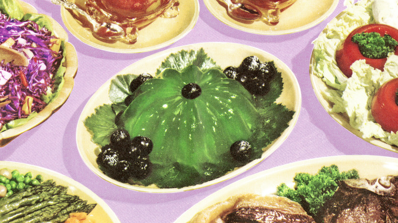 Retro green Jell-O salad with berries