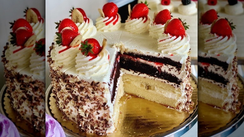 Photo of an Atomic Cake with a slice cut out of it