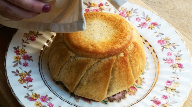 Apple Charlotte on a floral china plate