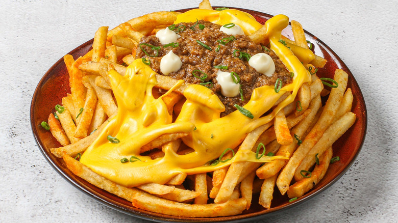 Bowl of chili cheese fries