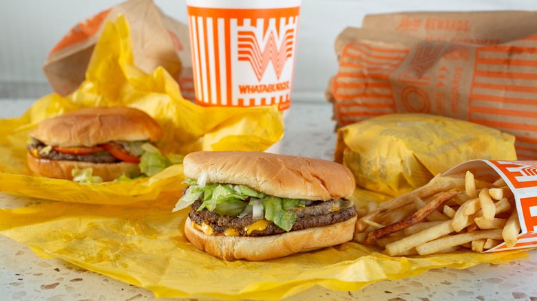 Burgers, fries, and a drink from Whataburger