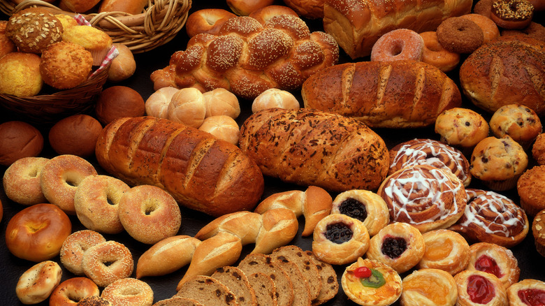 Bakery products on a black background.