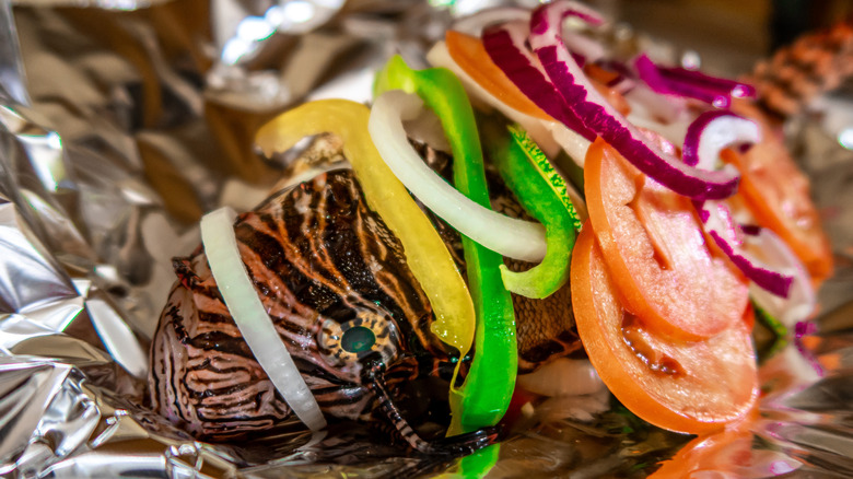 lionfish with veggies in foil