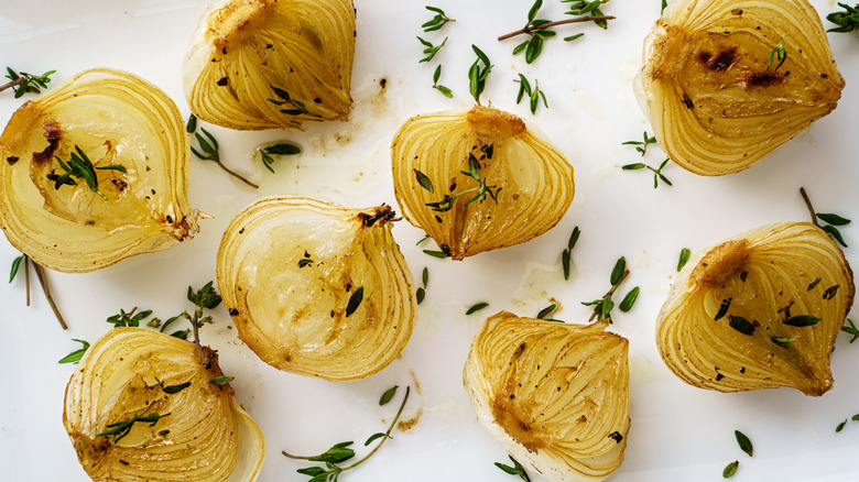 grilled onion halves with herbs