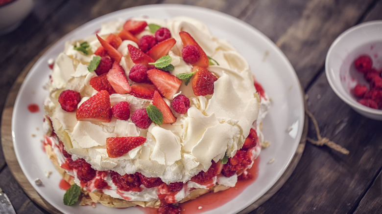 Baked pavlova cake with meringue