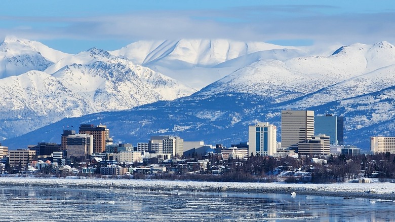 Anchorage, Alaska mountains with snow