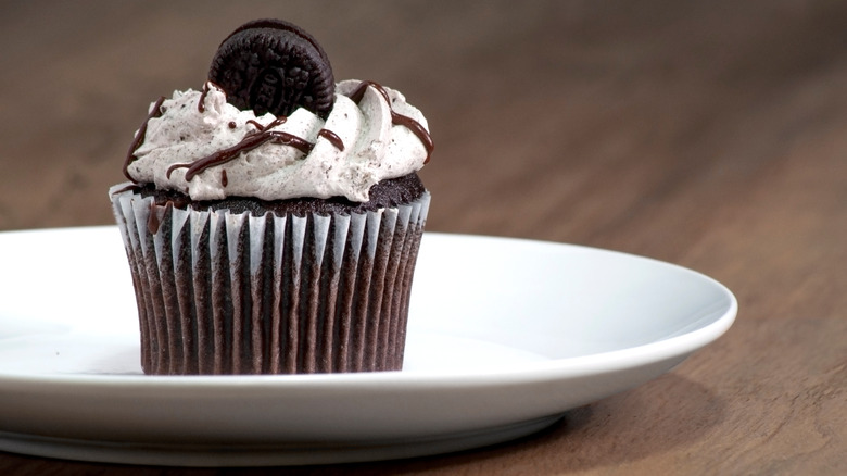 Oreo cupcake on a plate