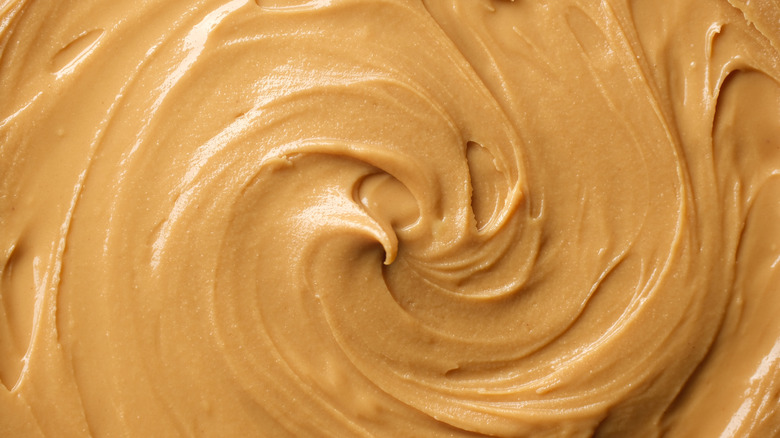A close up of a swirl of peanut butter