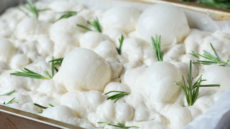 Focaccia in a baking pan