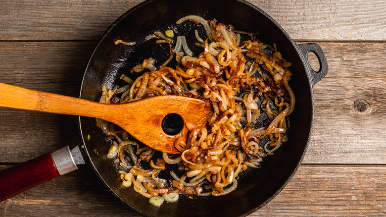 Skillet with caramelized onions