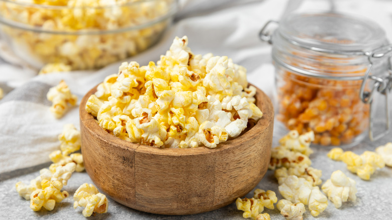 Seasoned popcorn in a wooden bowl